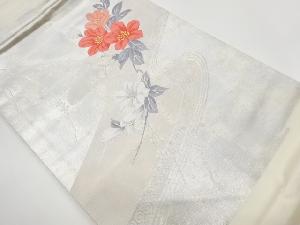 リサイクル　曲線に枝垂れ桜・花模様織出し名古屋帯